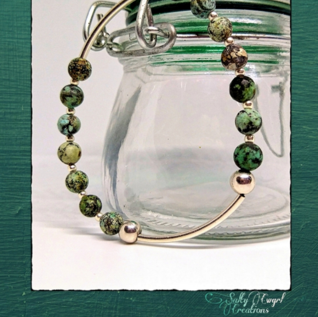 Handmade African Turquoise & Sterling Silver Bead Bracelet.